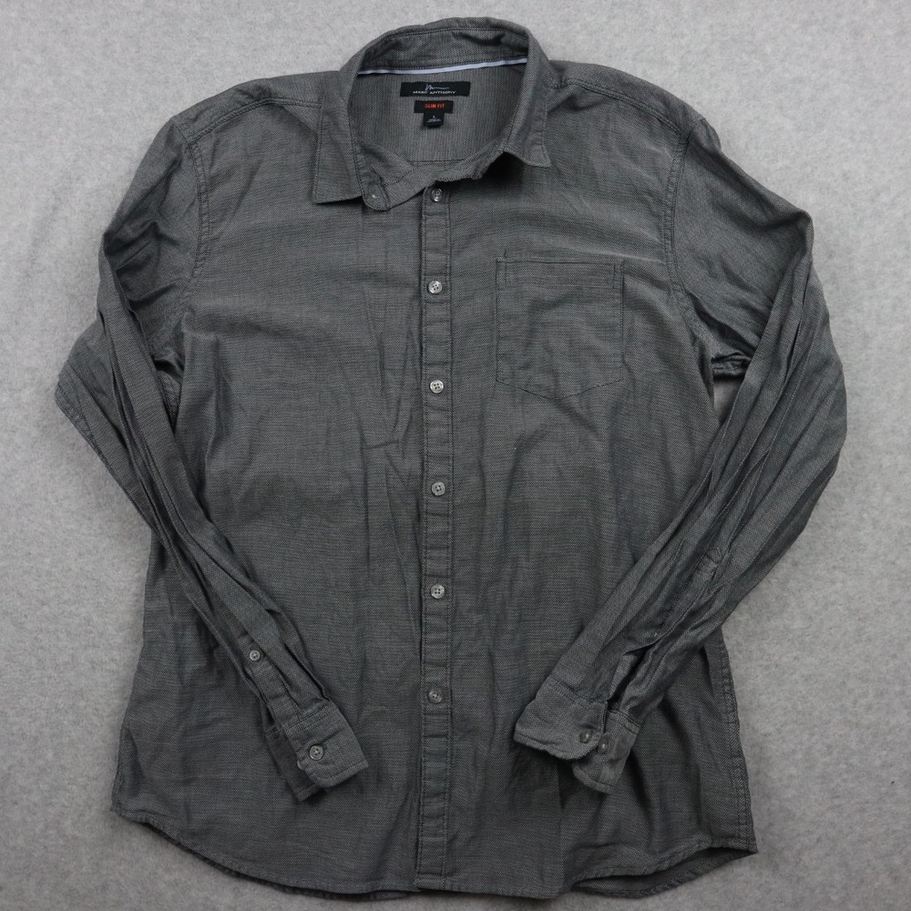 Marc Anthony Shirt‎ Mens Large Slim Fit Casual Pocket Button Up Gray Long Sleeve